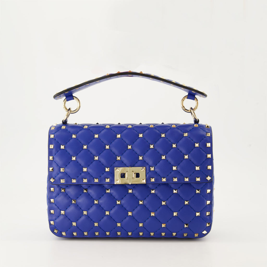 Rockstud Spike bag, blue nappa leather bag, Valentino Garavani, quilted designer handbag, luxury accessory