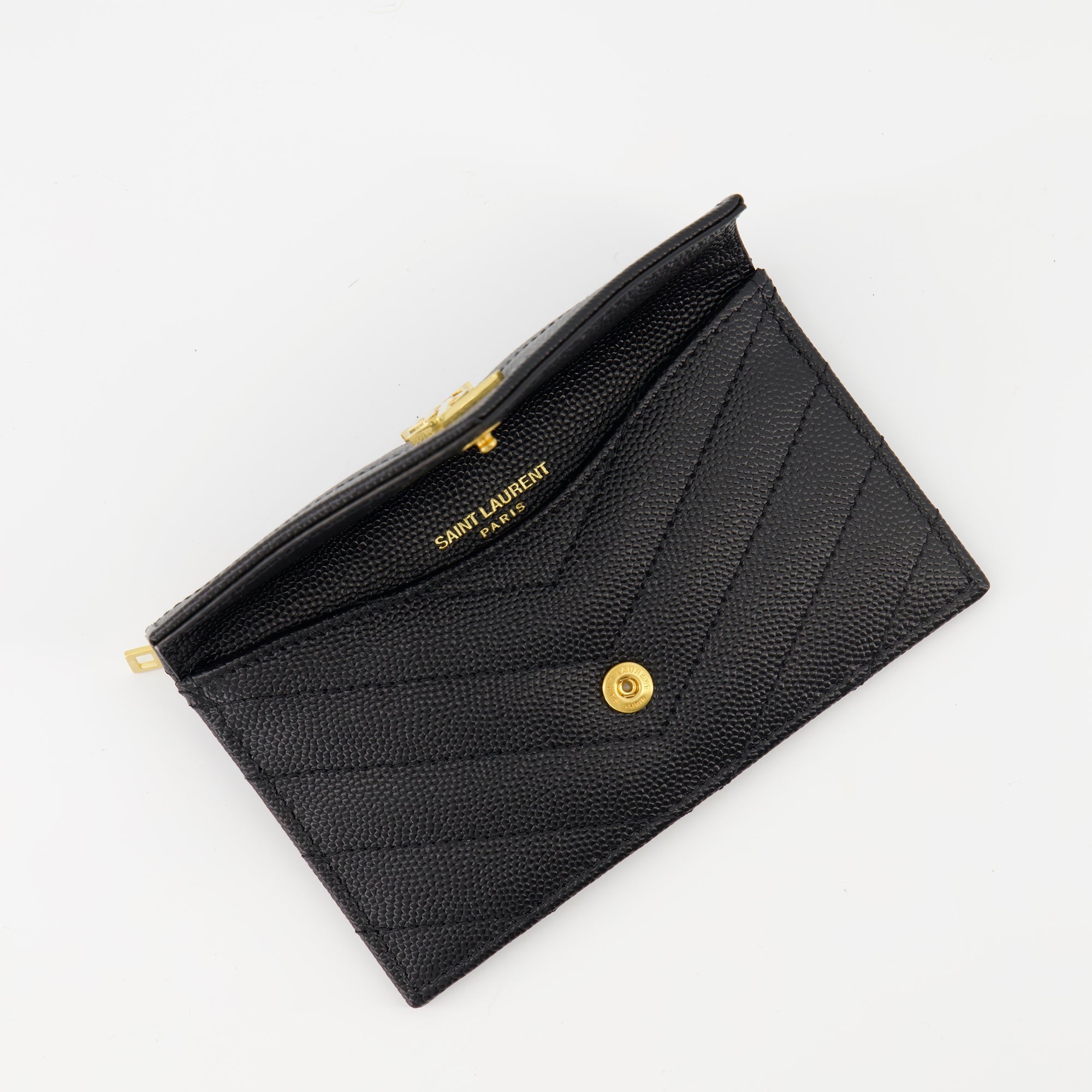 black cardholder, Saint Laurent, textured leather accessory, YSL logo, luxury cardholder