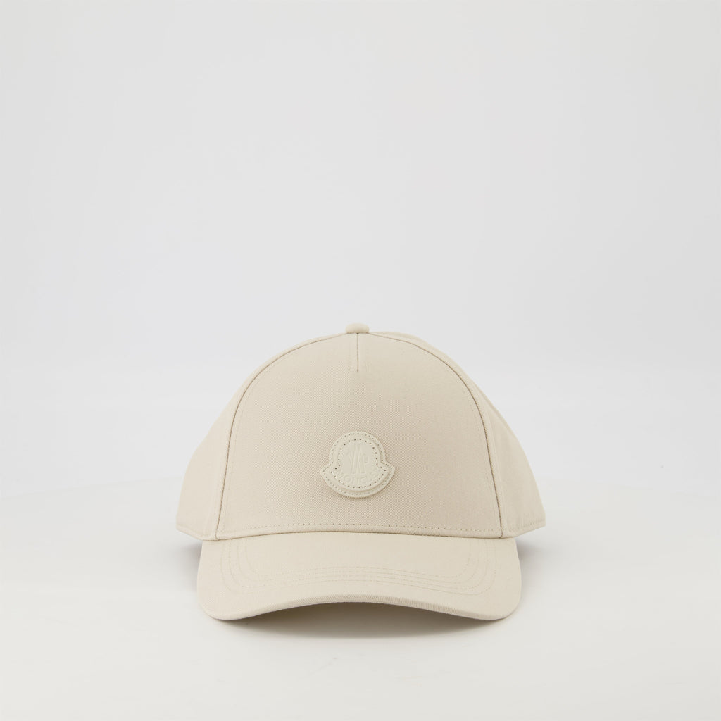 beige leather cap, adjustable logo cap, Moncler cap, cotton gabardine hat, Spring-Summer accessory