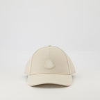 beige leather cap, adjustable logo cap, Moncler cap, cotton gabardine hat, Spring-Summer accessory