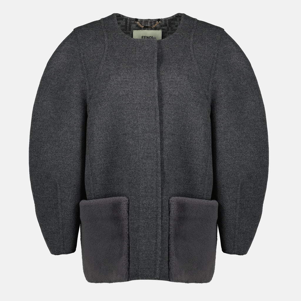 Fendi coat, wool coat, autumn winter fashion, FF logo, grey coat