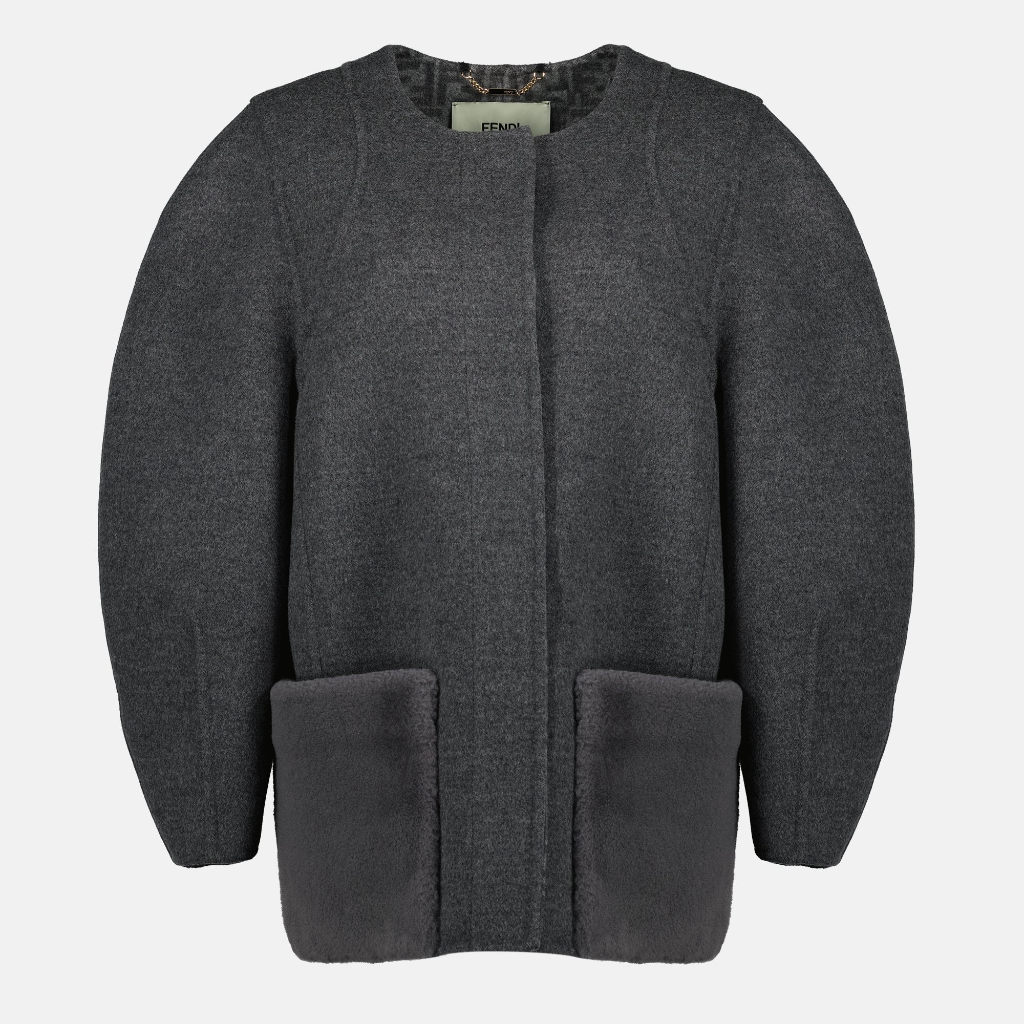 Fendi coat, wool coat, autumn winter fashion, FF logo, grey coat