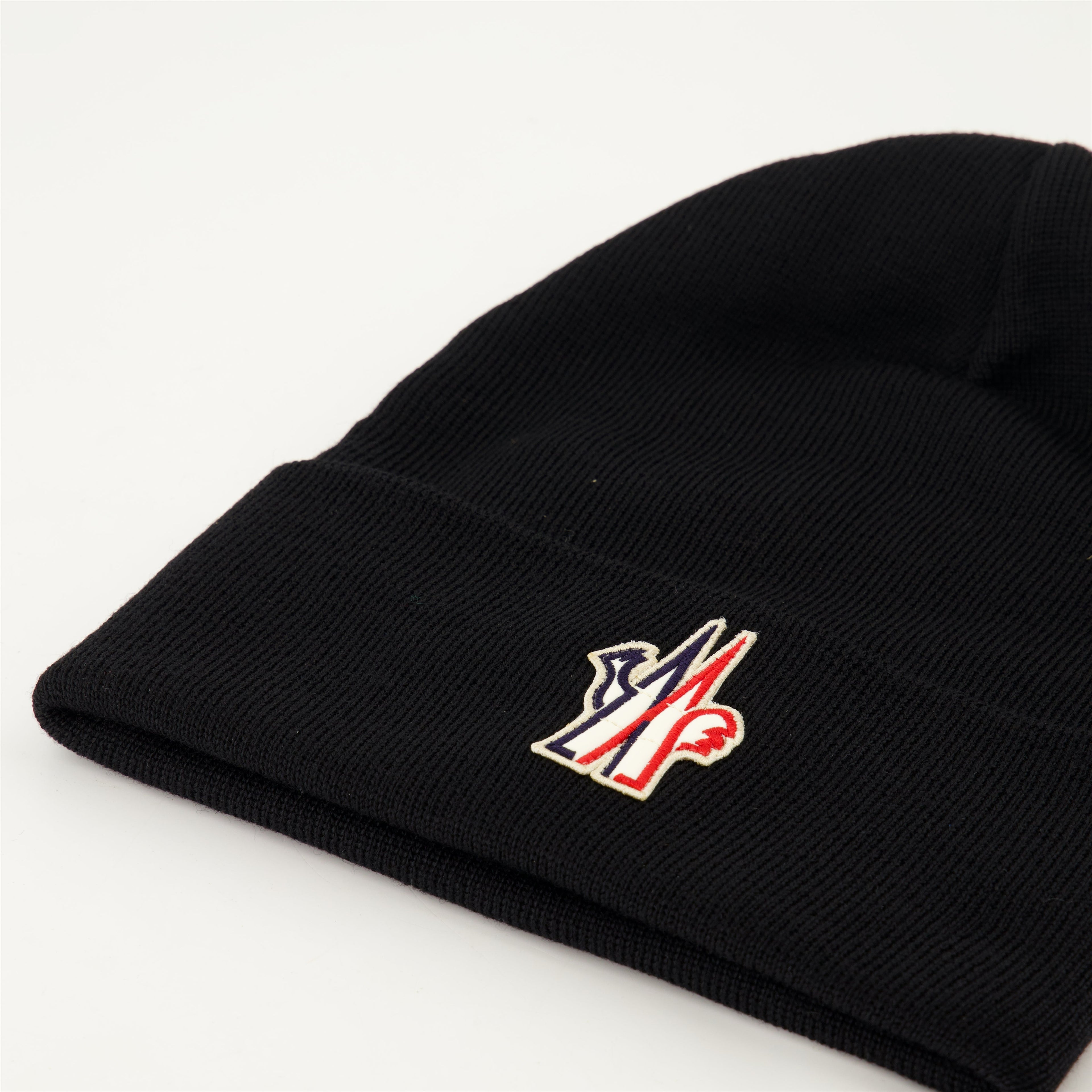 Ribbed Knit Beanie, Moncler Grenoble Beanie, Wool Winter Hat, Black Wool Beanie, Fall Winter Accessories