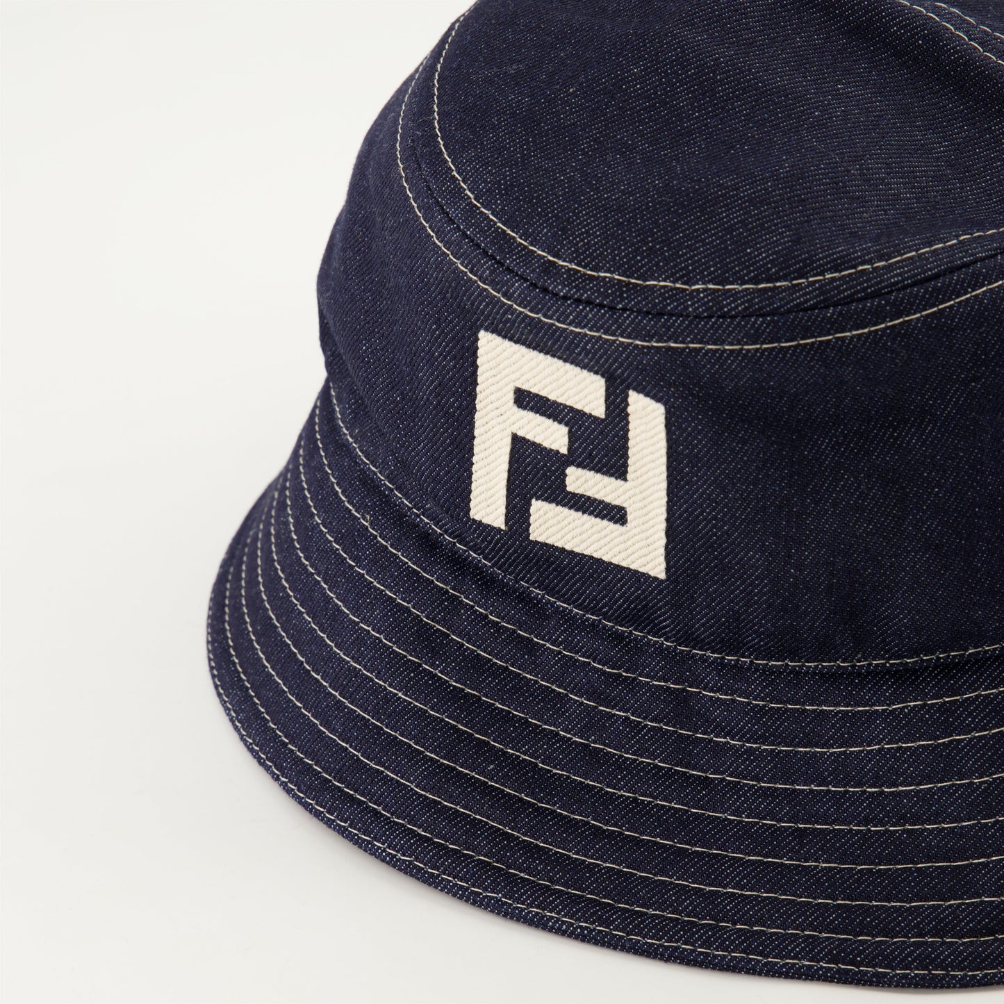 denim bucket hat, Fendi accessories, embroidered logos, luxury hats, spring-summer collection