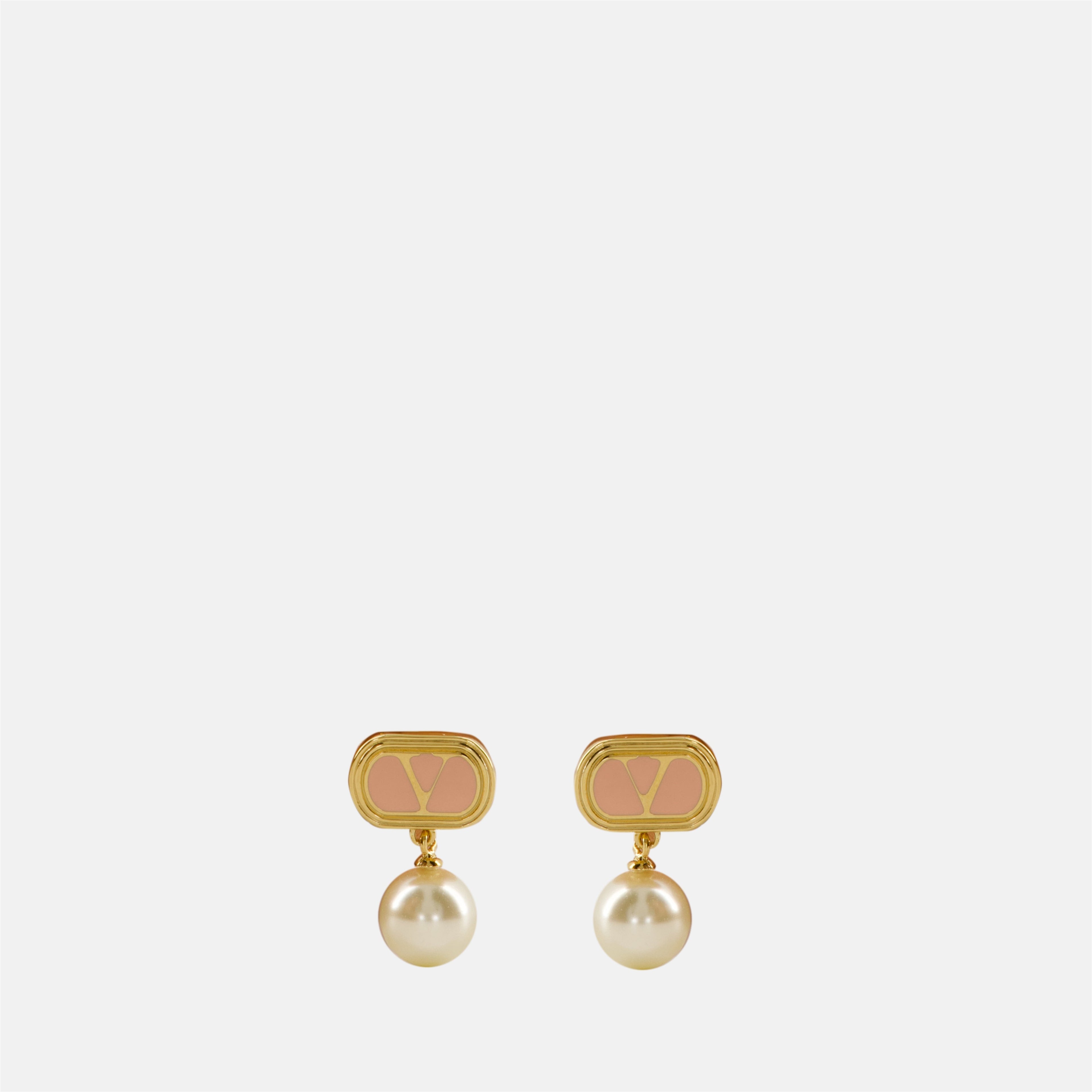 Valentino VLogo earrings, gold pearl earrings, Swarovski earrings, metal earrings, designer accessories