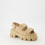 Image of Quilted Beige Leather Sandals by Prada for Women - Season Spring-Summer 2025 - Front Right Three-Quarter View