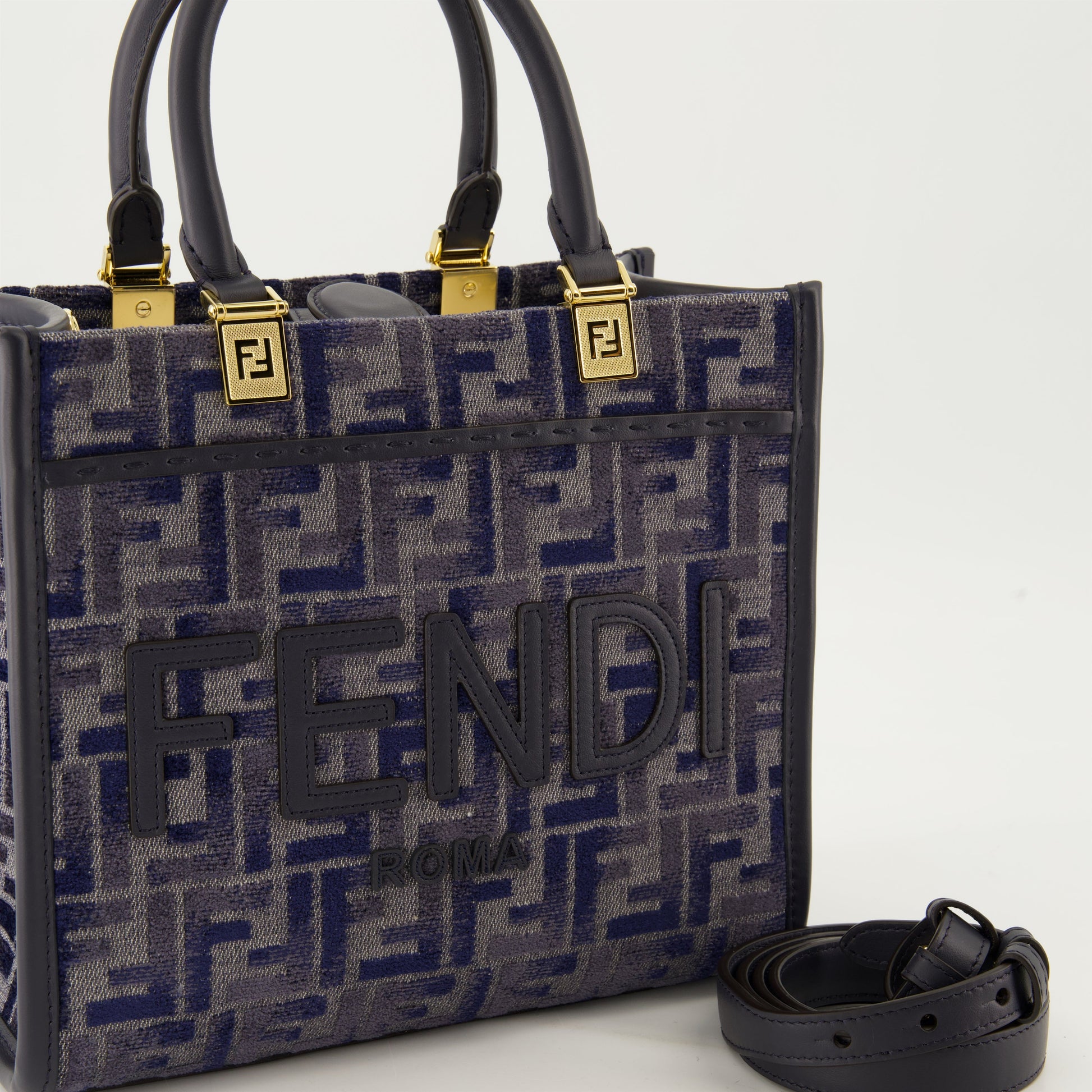 FF tote bag, detachable strap bag, blue tote, Fendi Autumn-Winter 2024, embroidered canvas bag