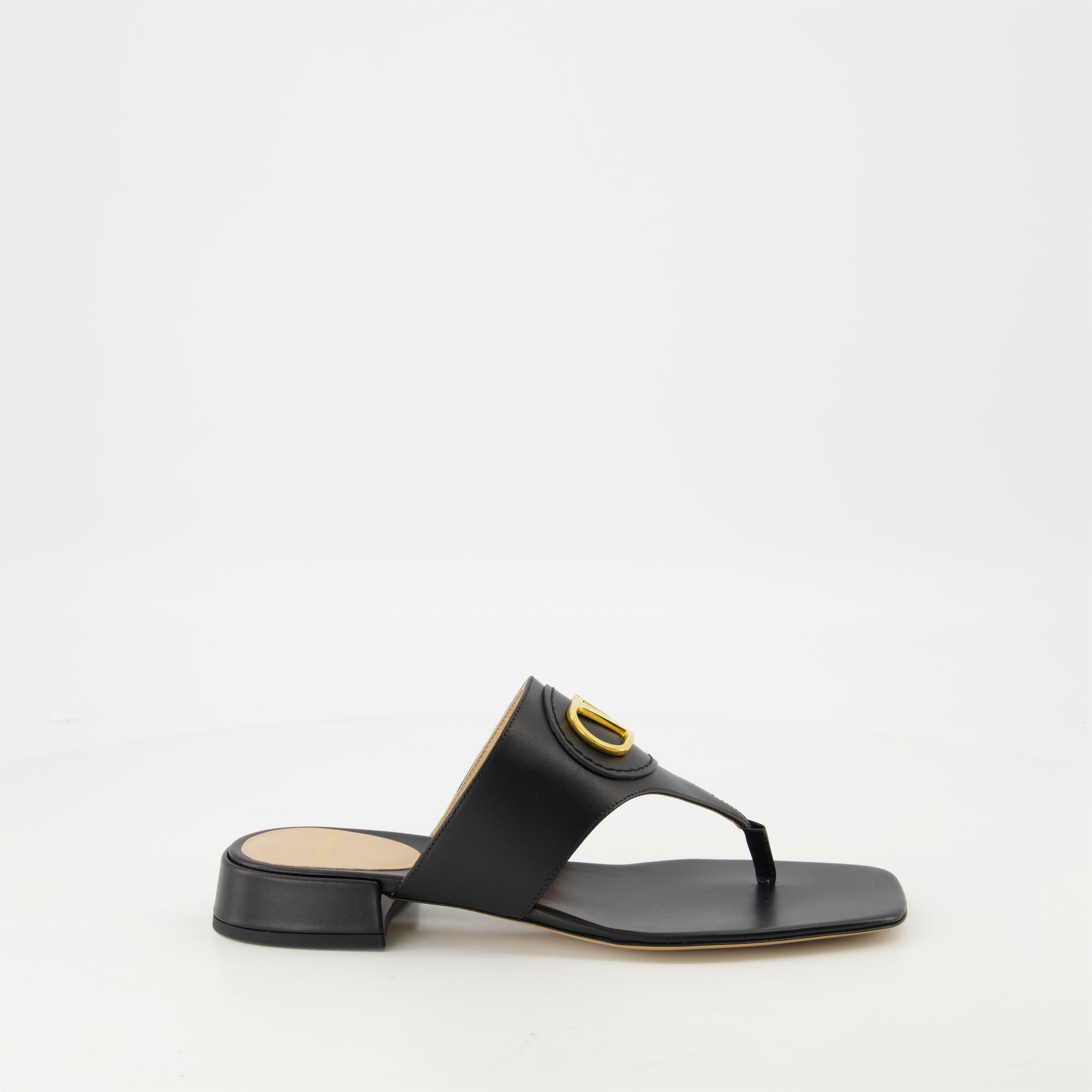 black leather slides, VLogo sandals, open toe slides, Valentino footwear, Spring-Summer 2025