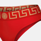 Image of Greca Red Bikini Bottoms by Versace for Women - Season Autumn-Winter 2024 - Detail View 1