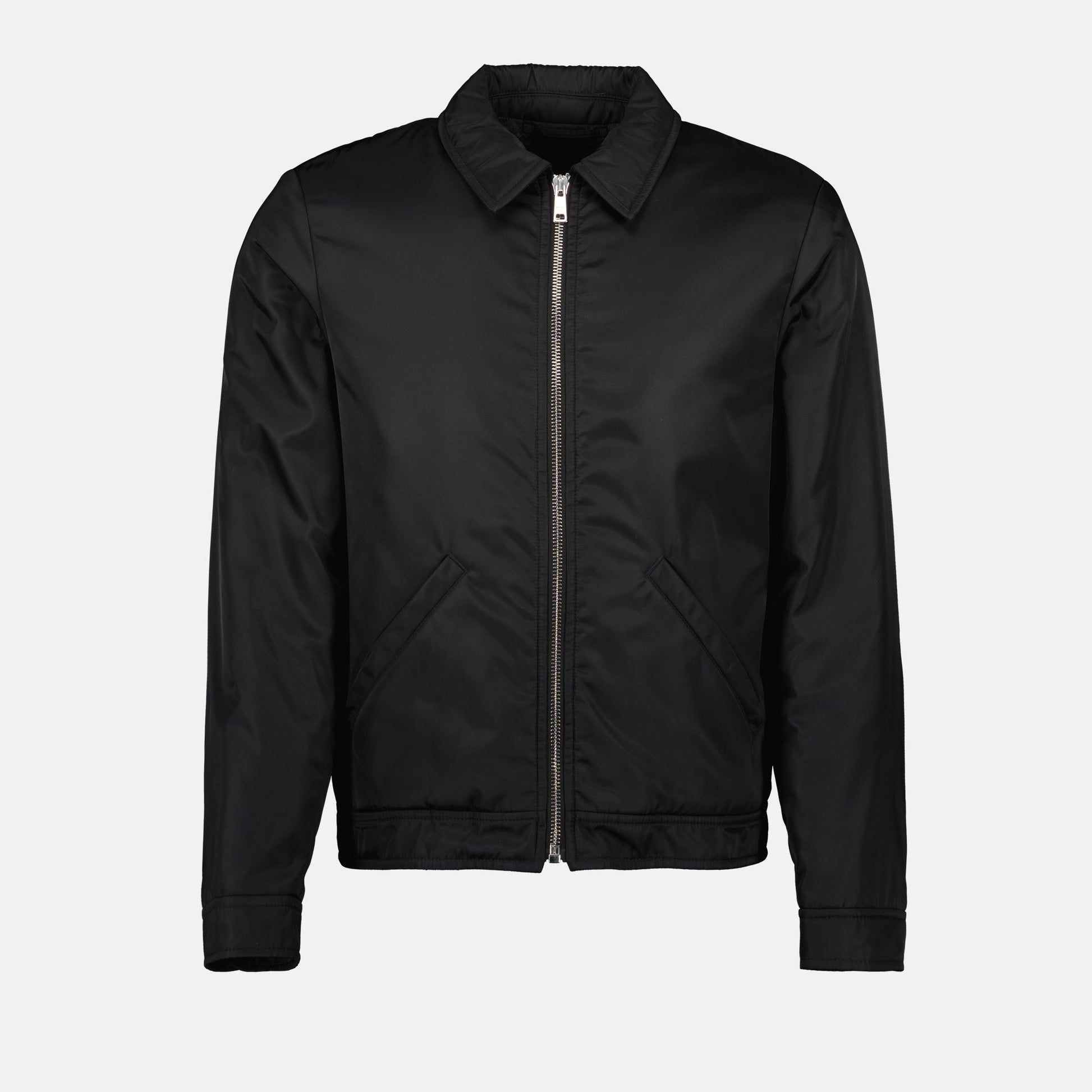 Prada bomber, black nylon jacket, classic collar jacket, Spring-Summer 2024, men's fashion