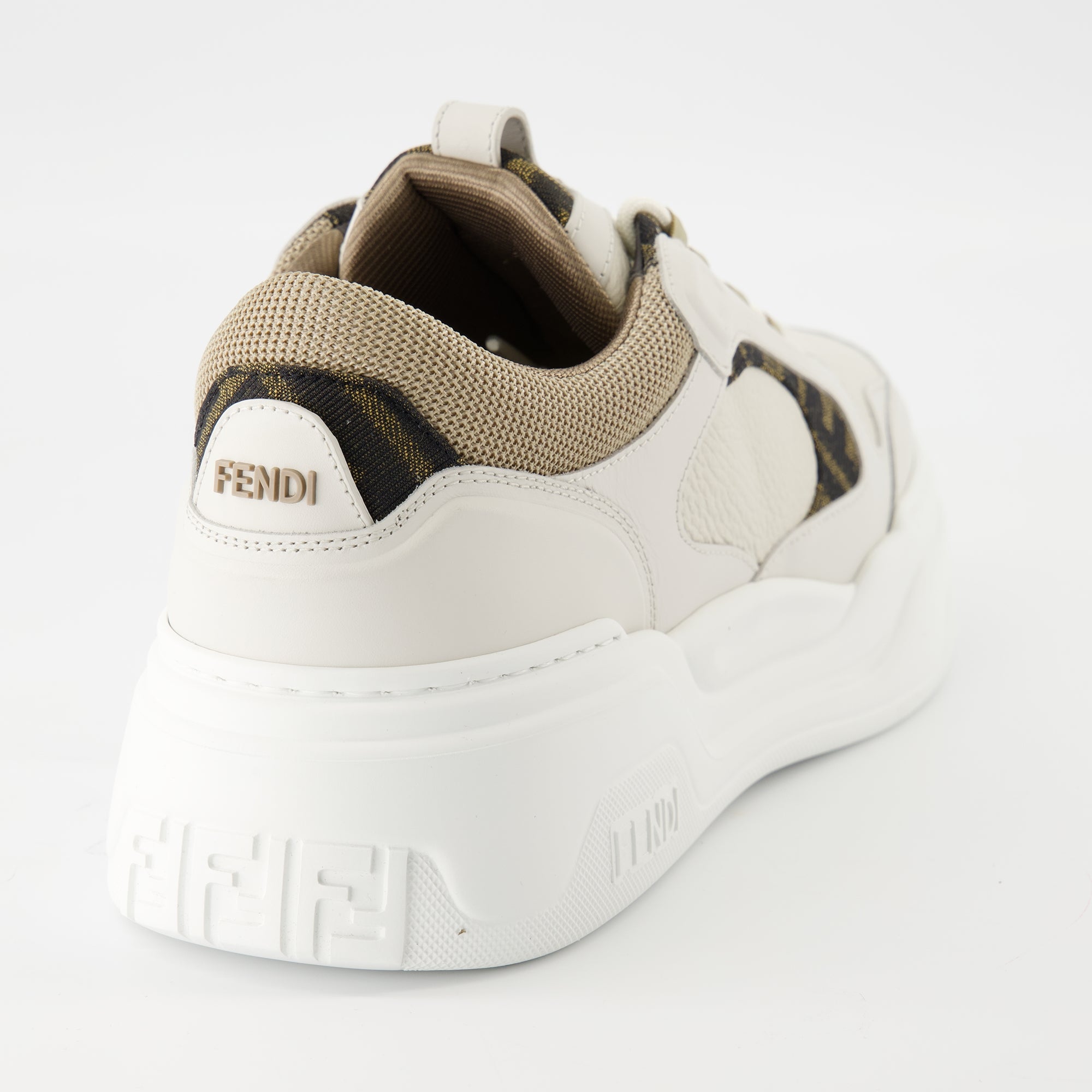 Fendi sneakers, beige sneakers, leather sneakers, FF motif, designer footwear