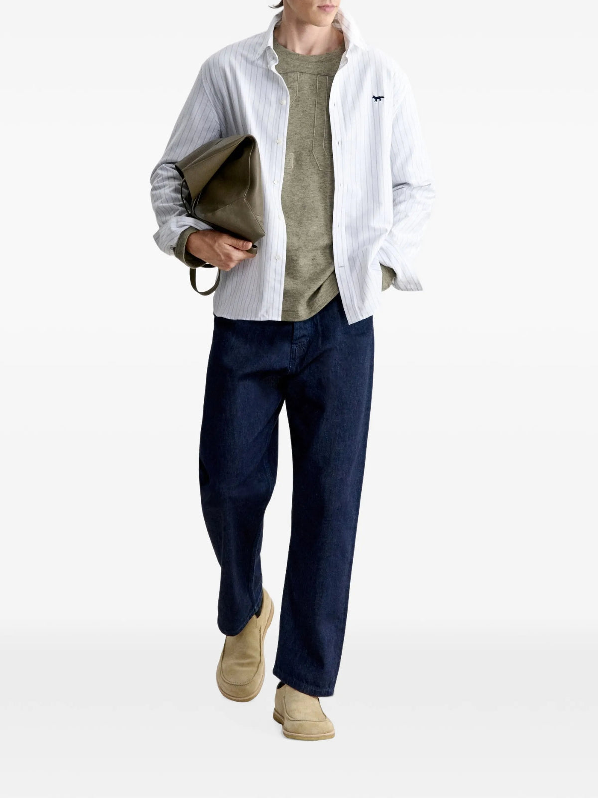 Image of Striped Cotton Shirt - Maison Kitsuné by Maison Kitsune for Men - Season Autumn-Winter 2026 - Model View 1