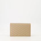 Saint Laurent wallet, grained leather wallet, beige chain wallet, luxury accessories, designer wallet