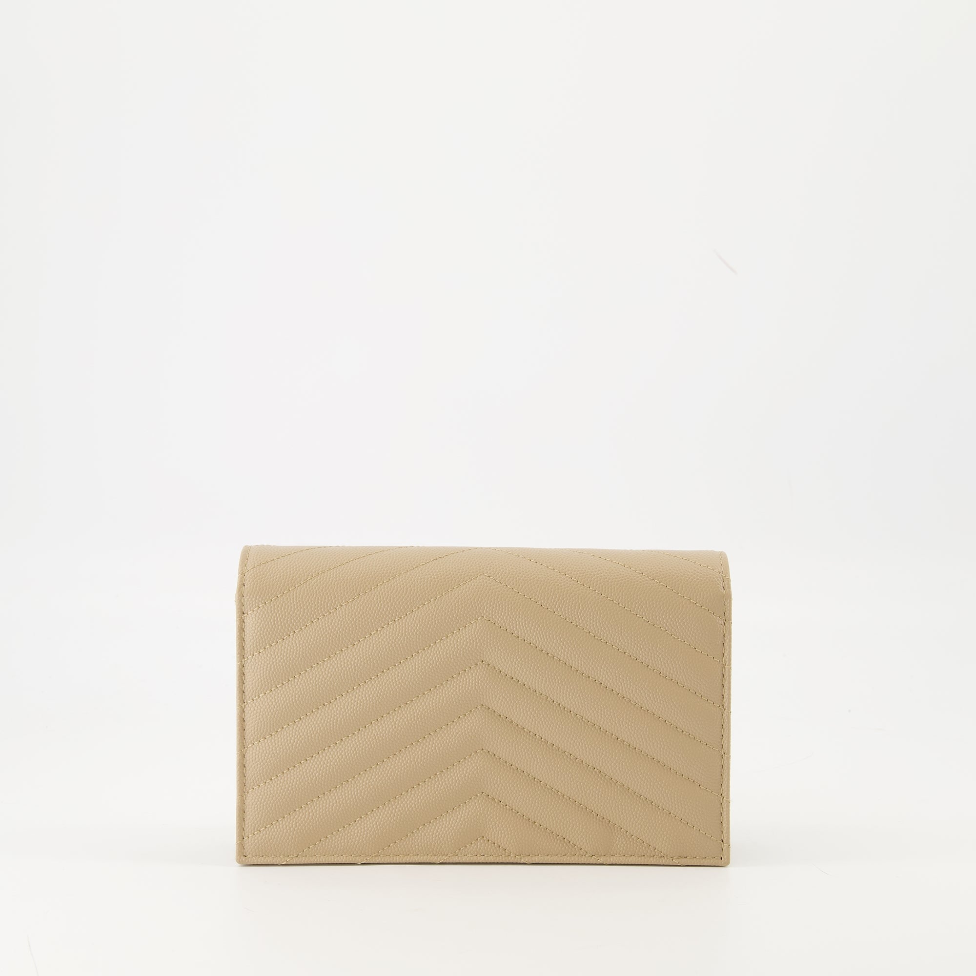 Saint Laurent wallet, grained leather wallet, beige chain wallet, luxury accessories, designer wallet