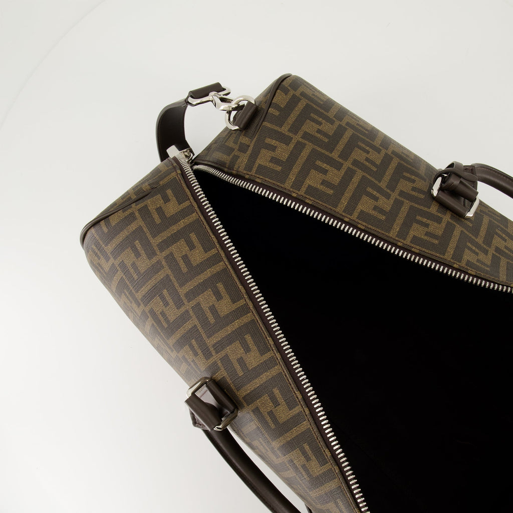 Travel bag, embroidered canvas, adjustable strap, monogram print, luxury bag