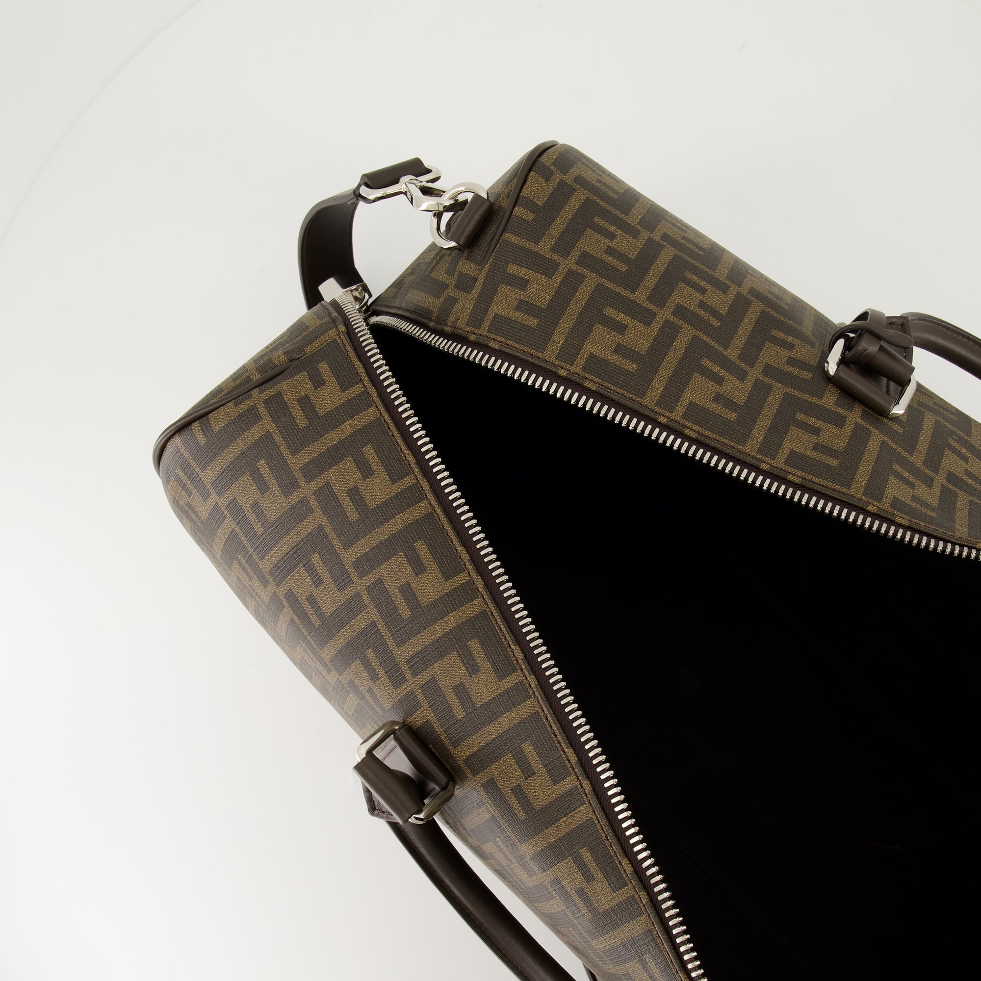 Travel bag, embroidered canvas, adjustable strap, monogram print, luxury bag