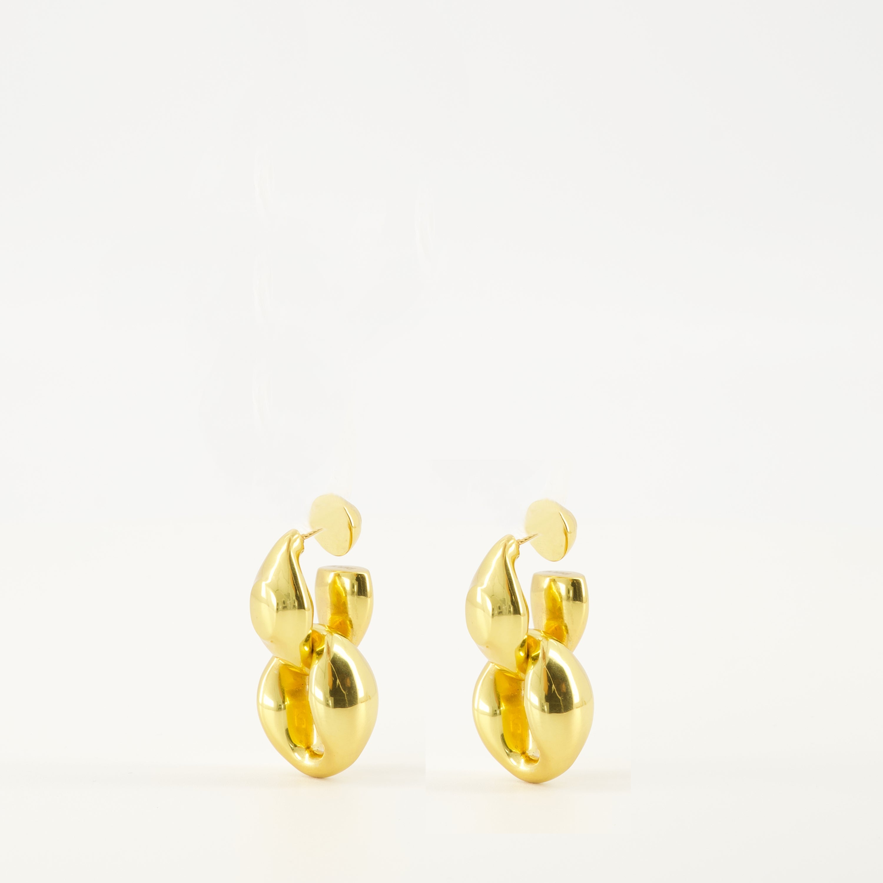 double signet earrings, Patou jewelry, gold earrings, engraved logo earrings, brass accessories