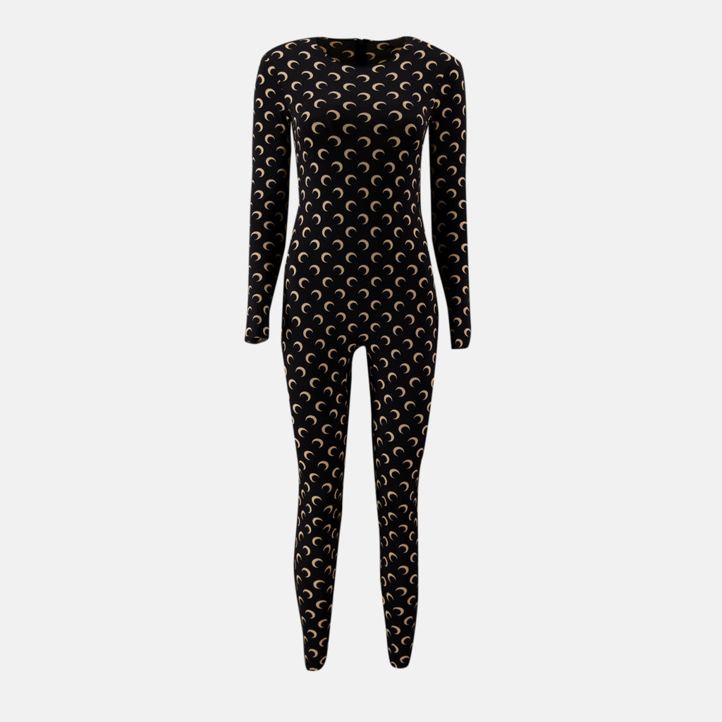 Marine Serre jumpsuit, Long Jersey Moon, autumn fashion, black jumpsuit, Moon pattern