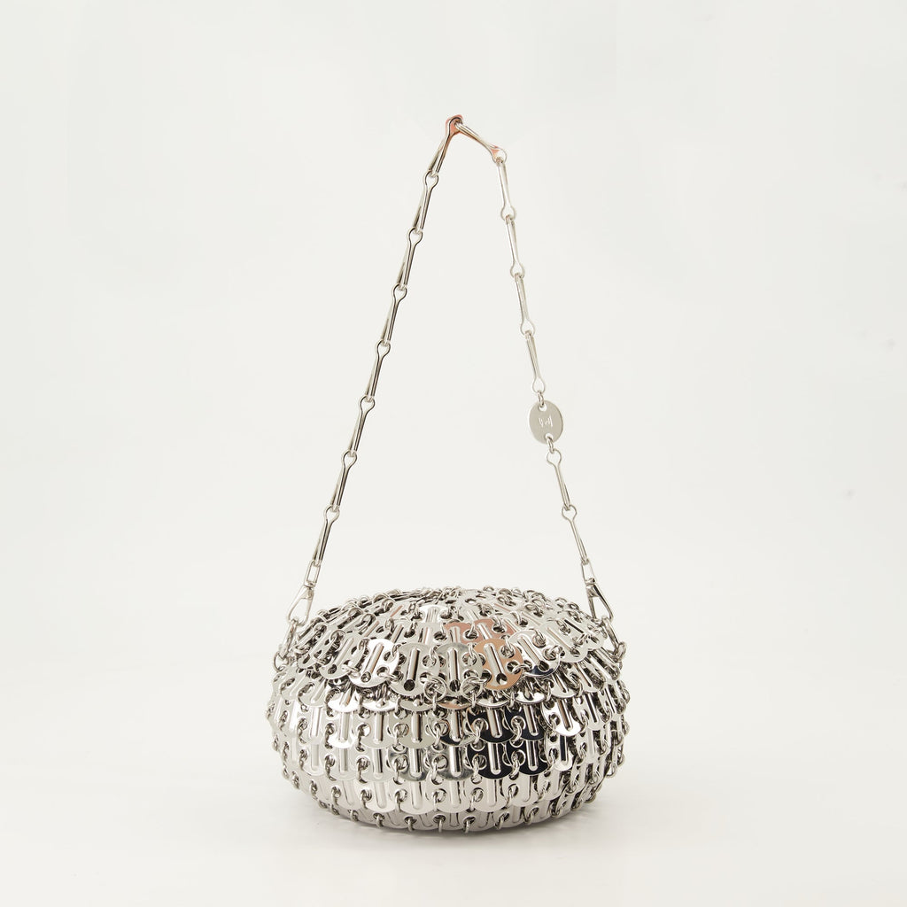 Iconic 1969 Bag, Silver Sphere Bag, Rabanne Collection, Elegant Handbag, Removable Chain Strap