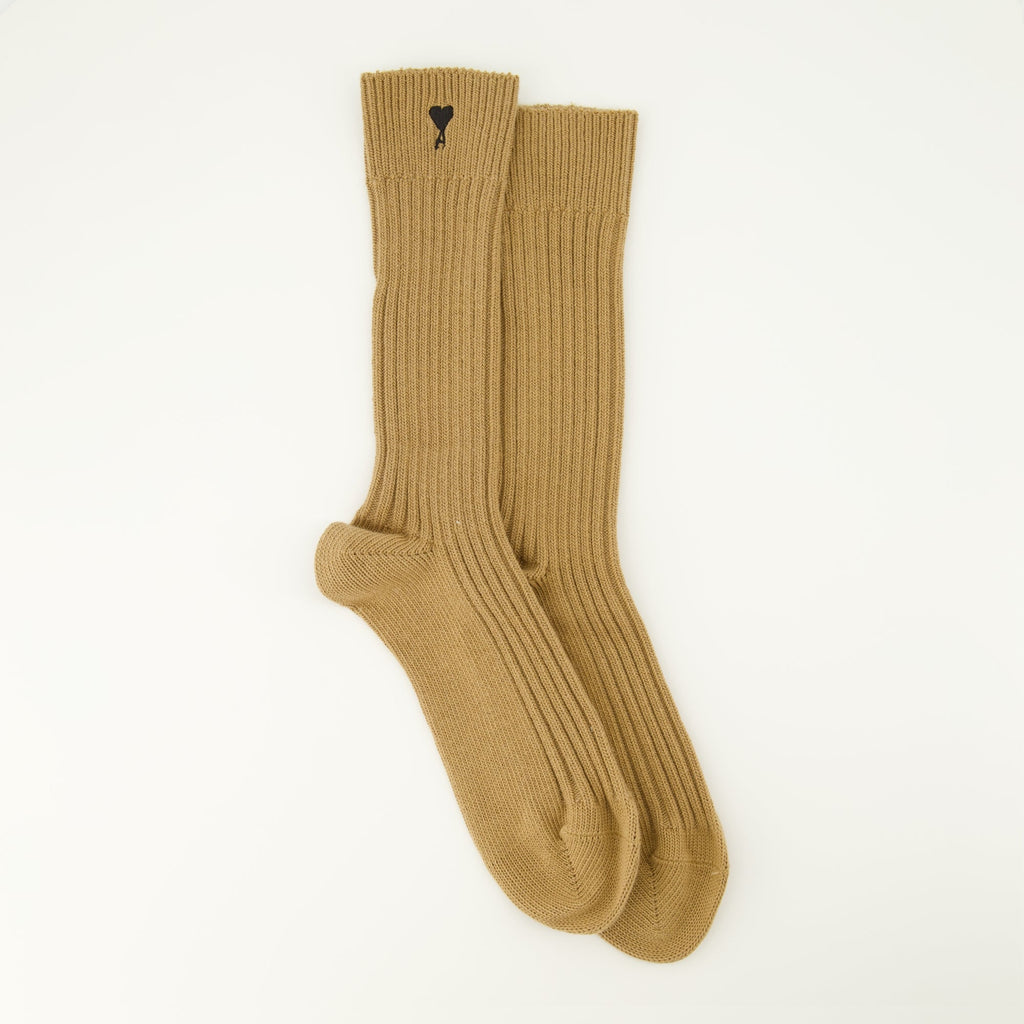 AMI Paris socks, Ami de coeur, brown socks, comfortable socks, ribbed texture socks
