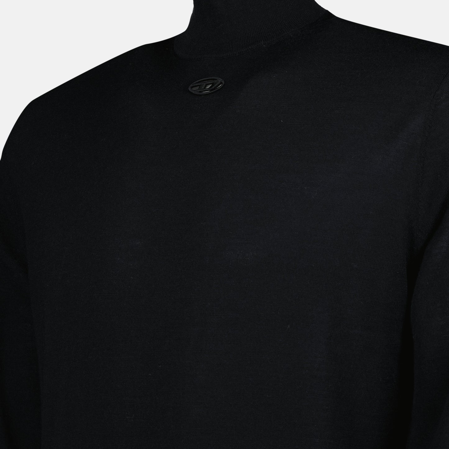 black wool turtleneck, Diesel sweater, embroidered logo, Autumn-Winter collection, men's fashion