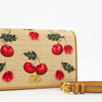 raffia bag, elegant handbag, leather accent bag, stylish accessory, Mini Cherryfic