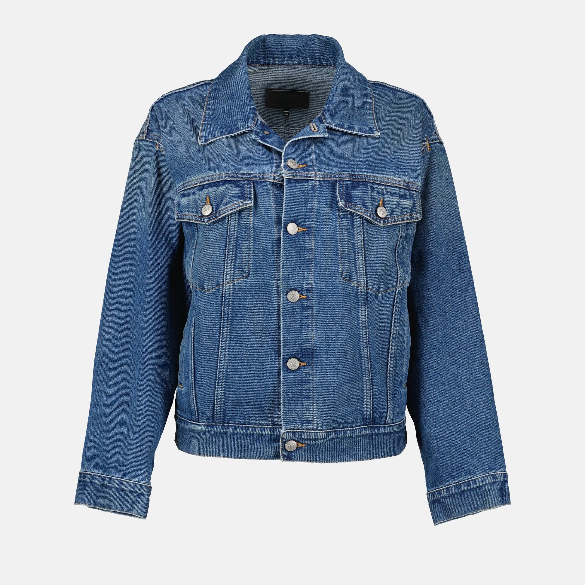 Blue denim jacket, MM6 collection, Autumn-Winter 2024, classic collar jacket, high-quality denim