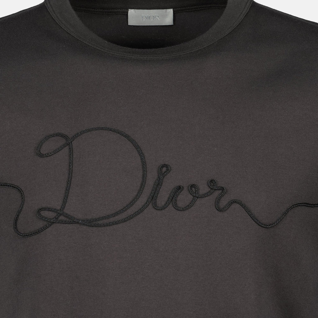 Image of Dior Ribbon Grey T-Shirt by Dior for Men - Season Spring-Summer 2026 - Detail View 1