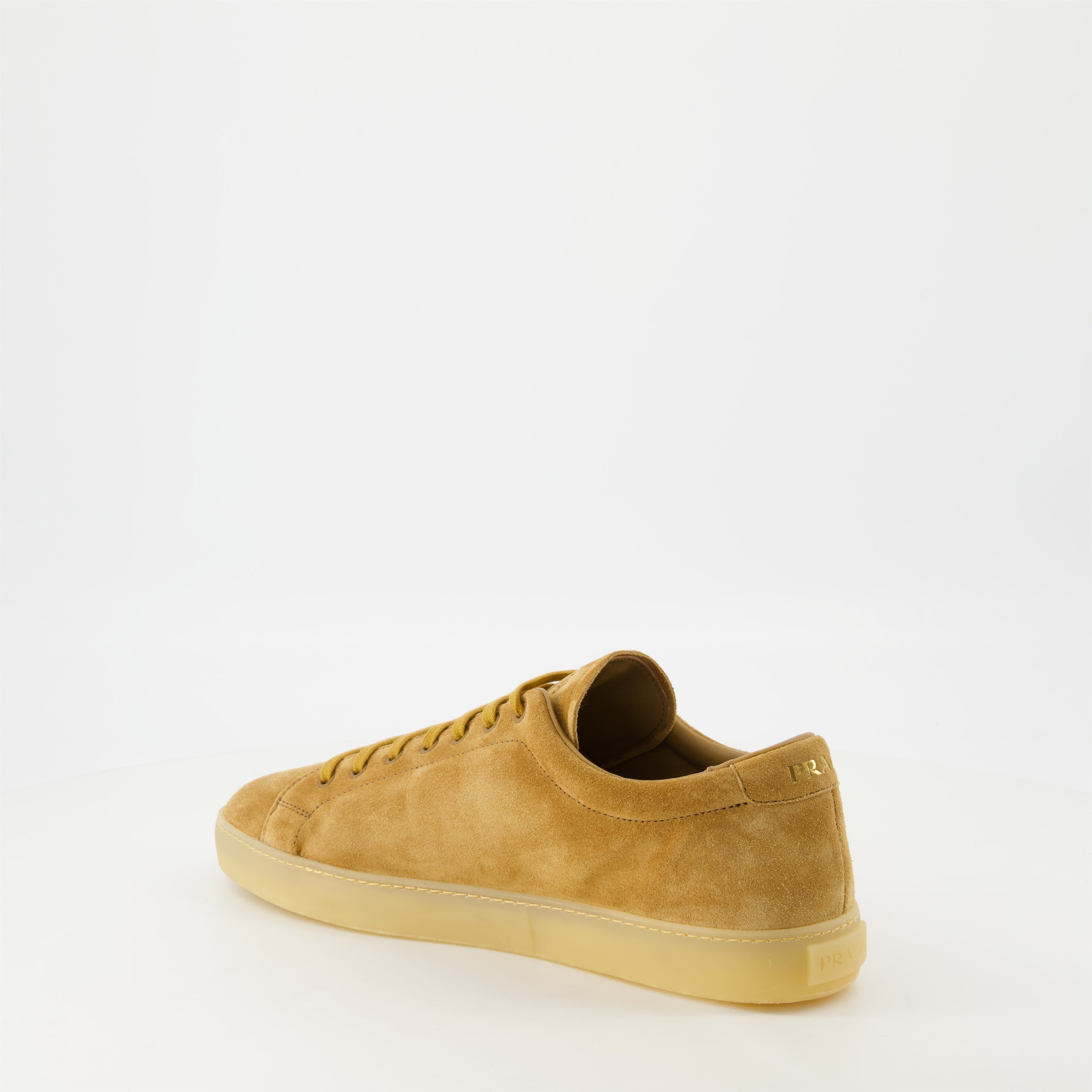 Prada Downtown sneakers, suede sneakers, brown sneakers, casual footwear, luxury sneakers