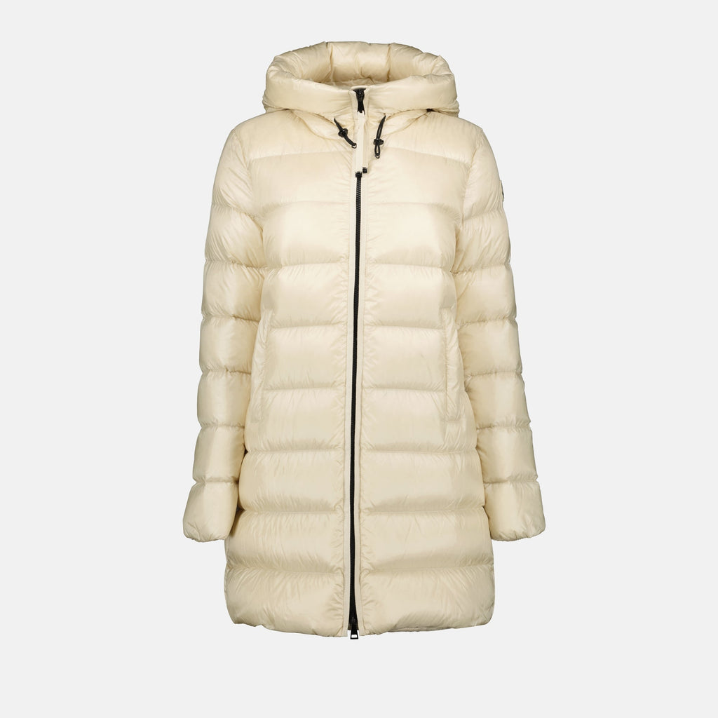 Moncler down jacket, Suyenne jacket, beige outerwear, Autumn-Winter fashion, mid-length women jacket