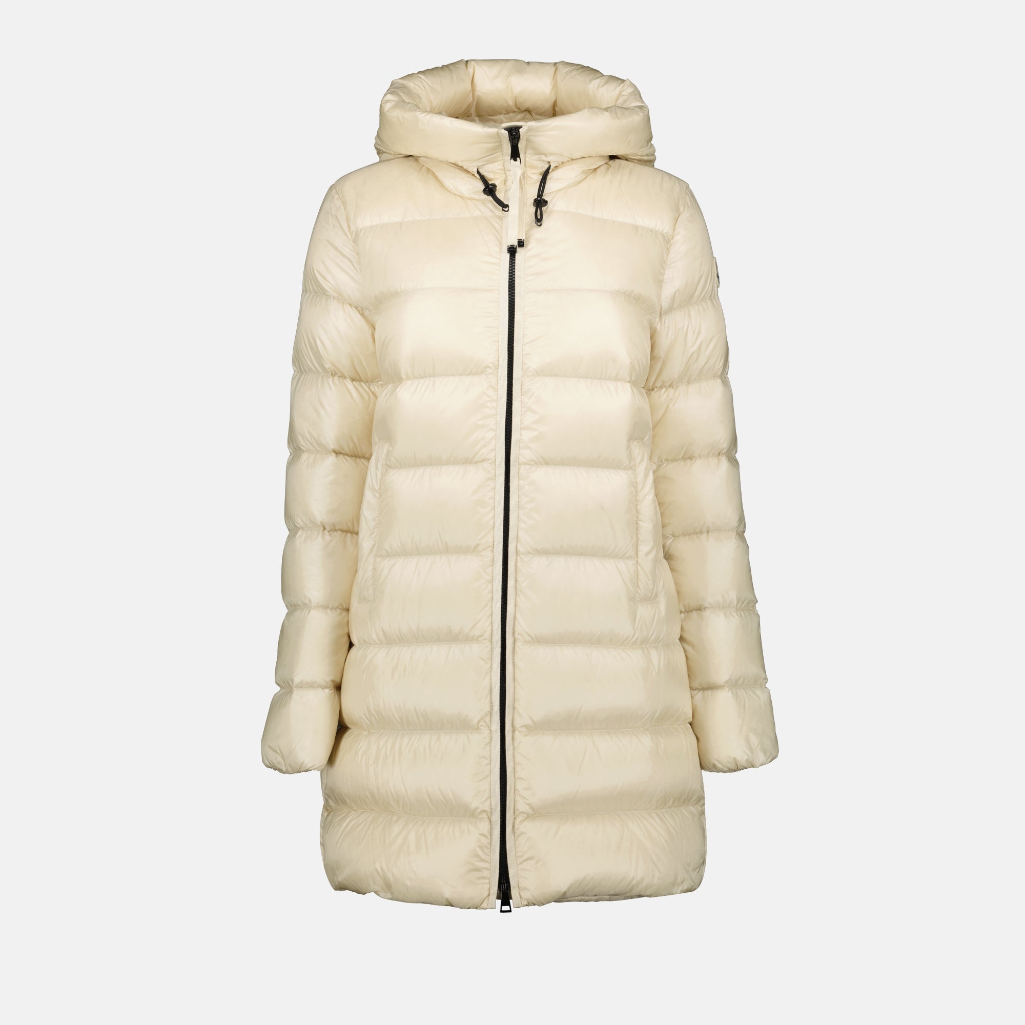 Moncler down jacket, Suyenne jacket, beige outerwear, Autumn-Winter fashion, mid-length women jacket