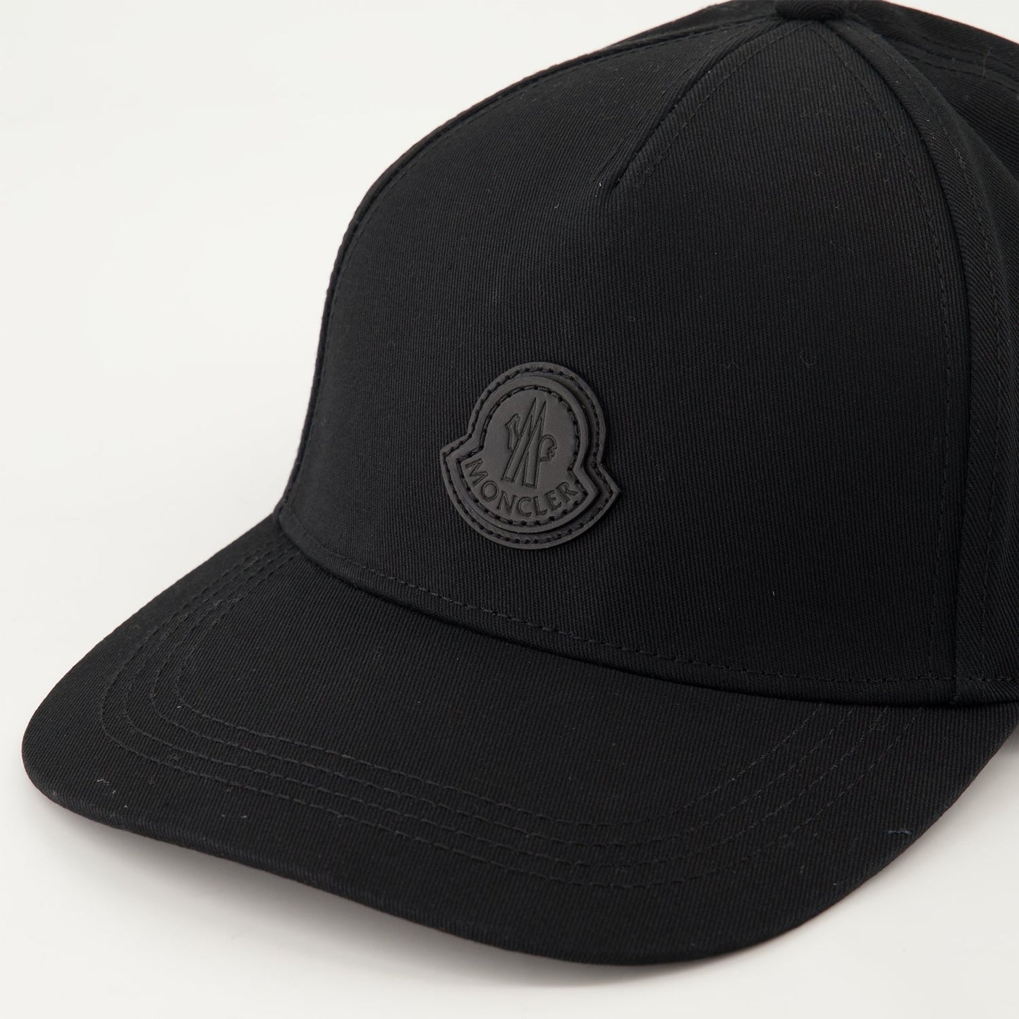 Moncler cap, leather logo, luxury accessory, black cotton cap, stylish headwear