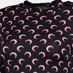 Marine Serre top, moon print jersey, black and pink top, fitted silhouette, women's fashion