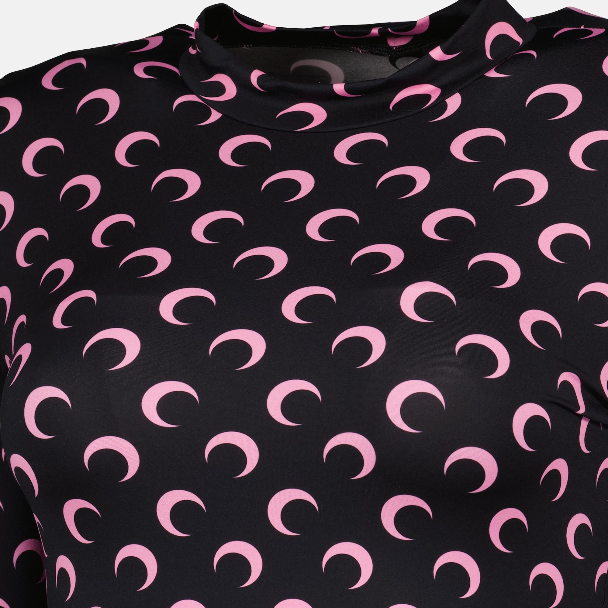 Marine Serre top, moon print jersey, black and pink top, fitted silhouette, women's fashion