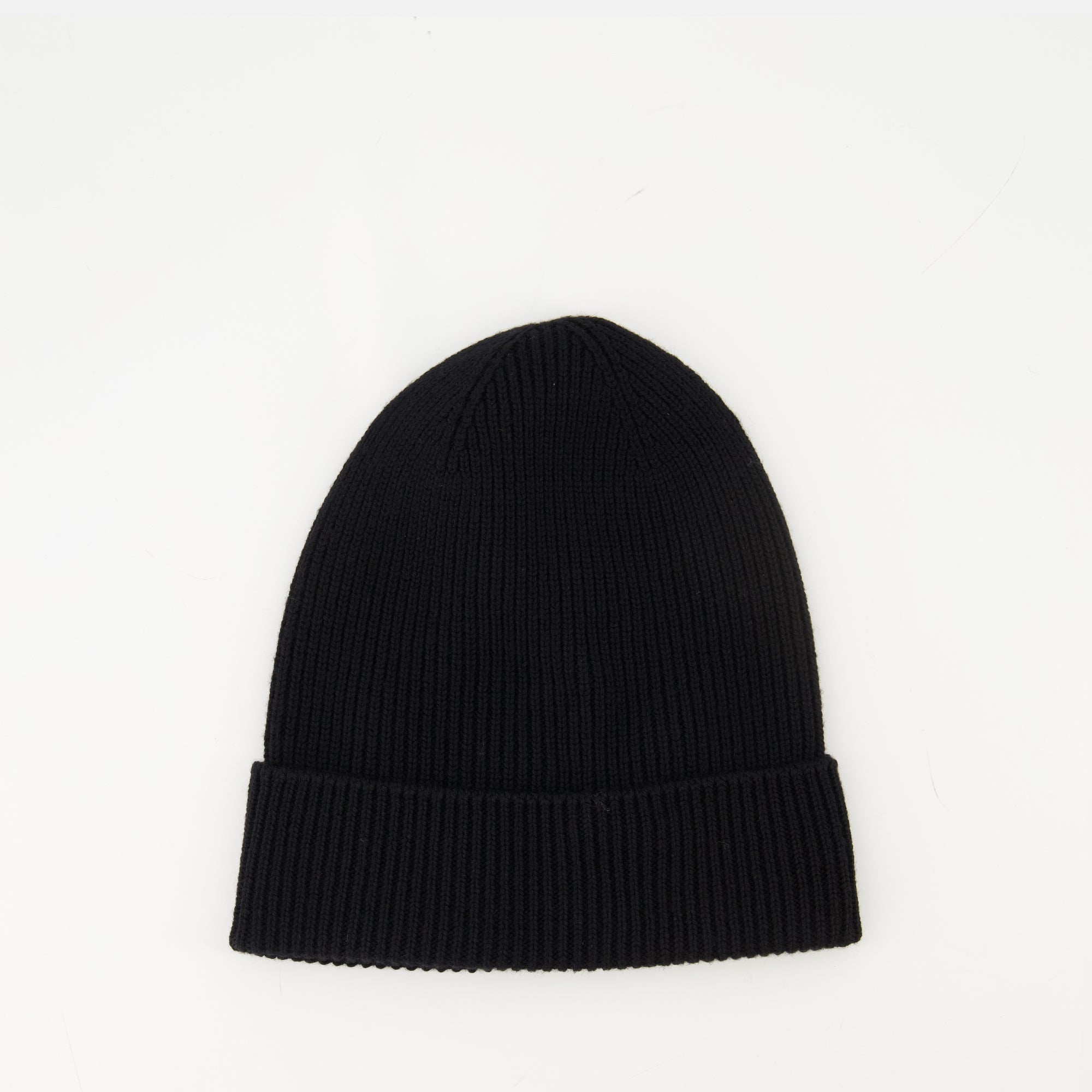 Moncler beanie, black wool beanie, Autumn-Winter accessories, ribbed edge beanie, felt logo hat