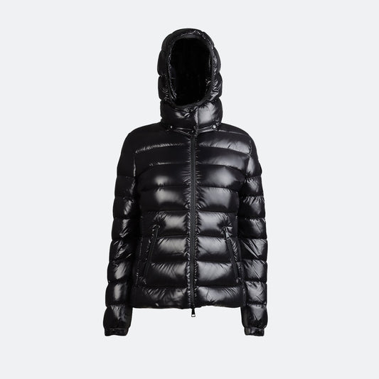 Black down jacket, Moncler Bady, nylon jacket, luxury winter wear, high collar jacket