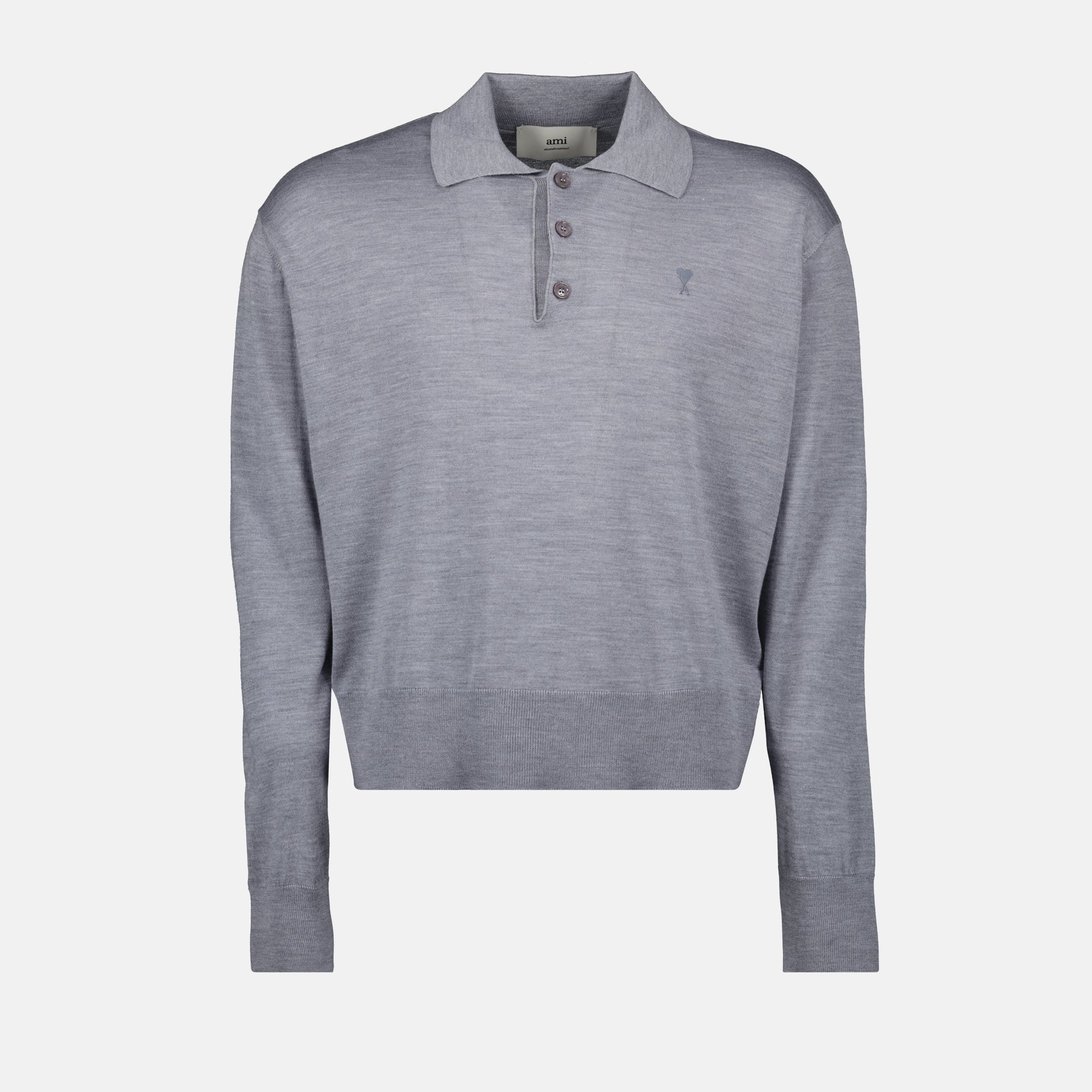 Ami Paris, polo shirt, grey wool silk polo, Ami de Coeur, Autumn-Winter collection