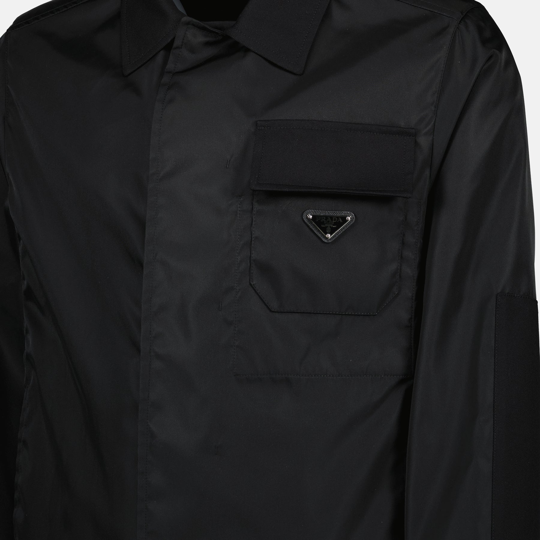 Image of Black Nylon Jacket by Prada for Men - Season Spring-Summer 2025 - Detail View 5