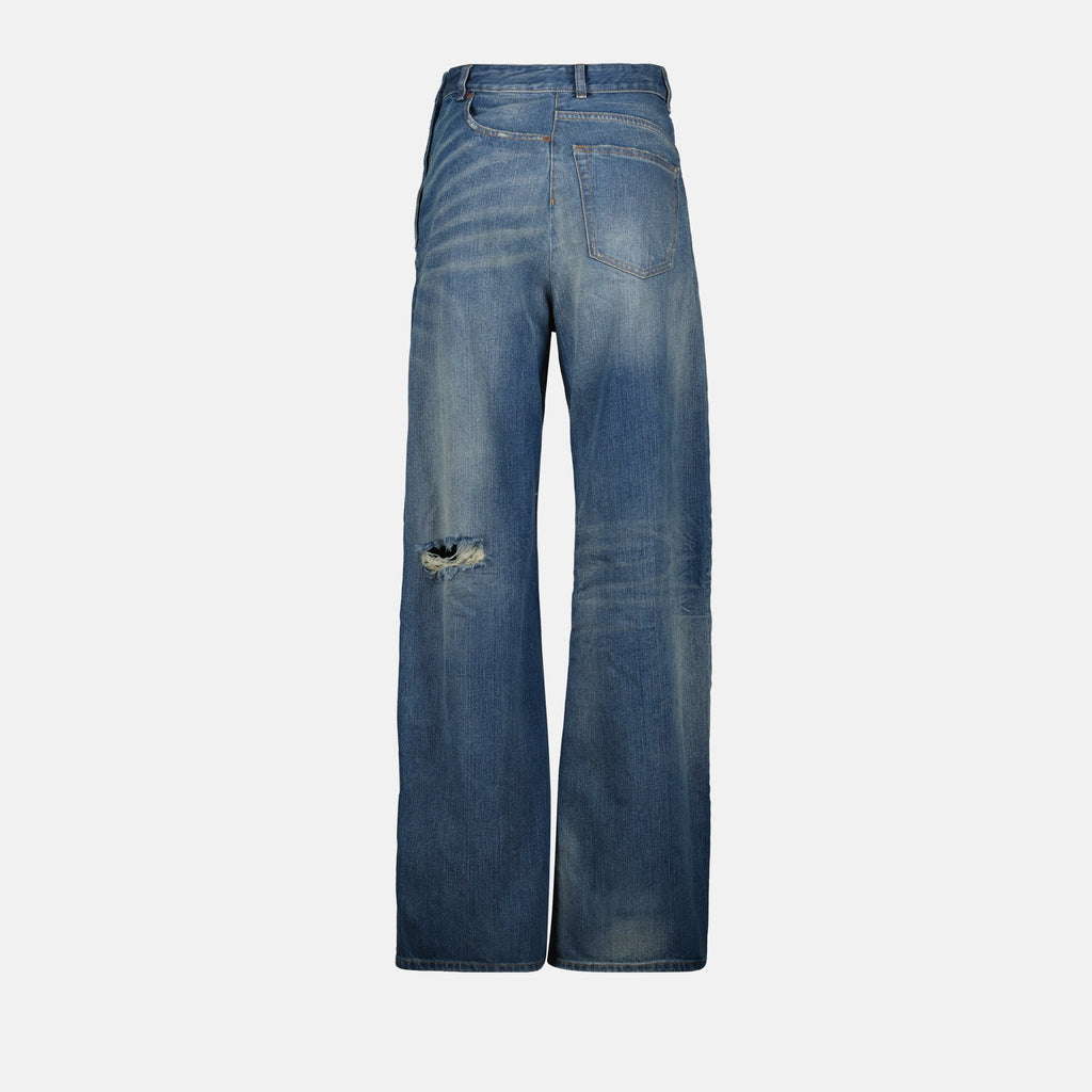 Twist Denim Jeans, MM6 jeans, wide-leg denim, high waist jeans, faded blue jeans