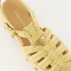 Beige raphia sandals, Monolith sandals, summer footwear, Prada sandals, adjustable ankle strap sandals