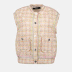 sleeveless jacket, tweed jacket, Versace style, women's outerwear, luxurious tweed