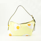 hobo bag, Moschino accessories, egg print bag, yellow leather bag, stylish handbags