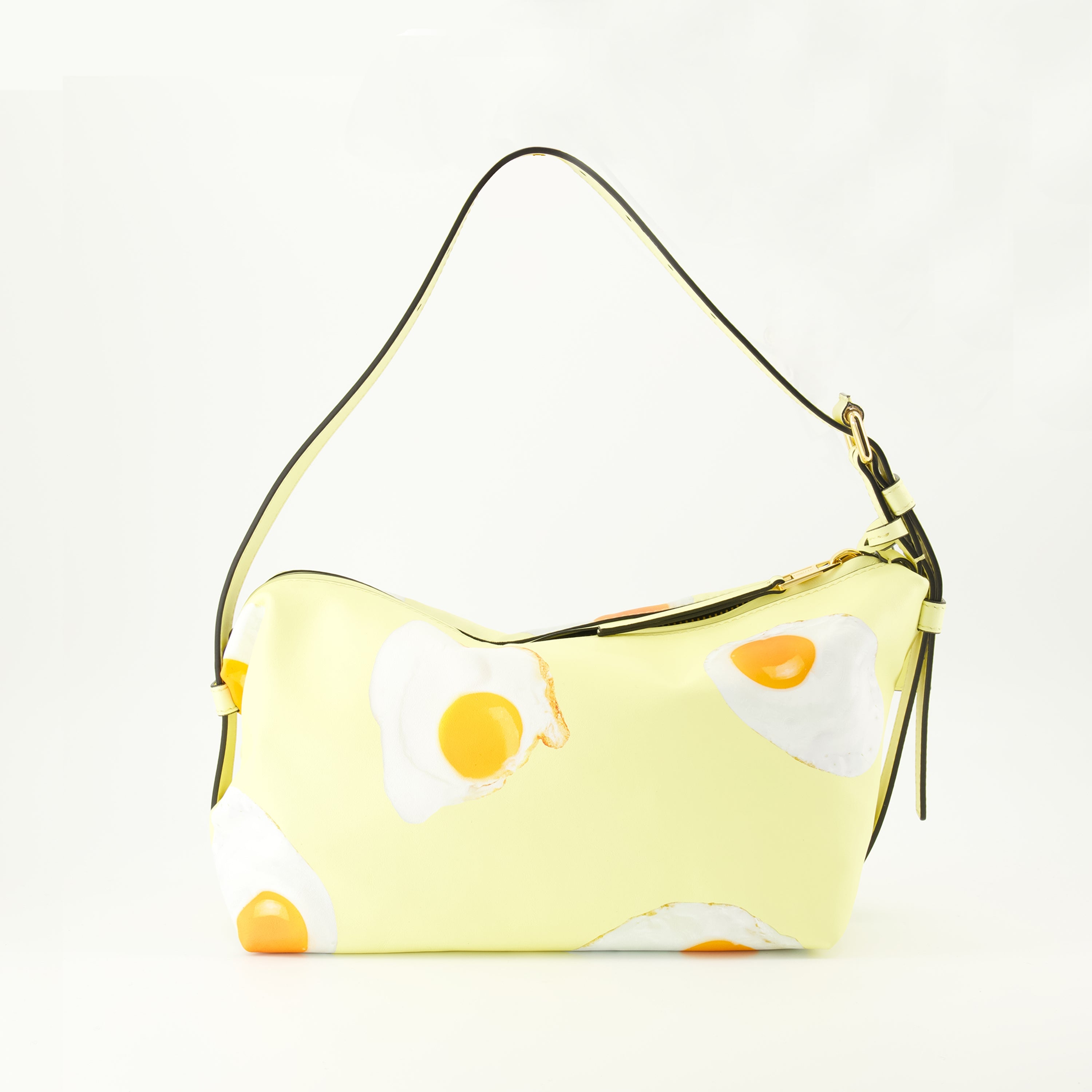 hobo bag, Moschino accessories, egg print bag, yellow leather bag, stylish handbags