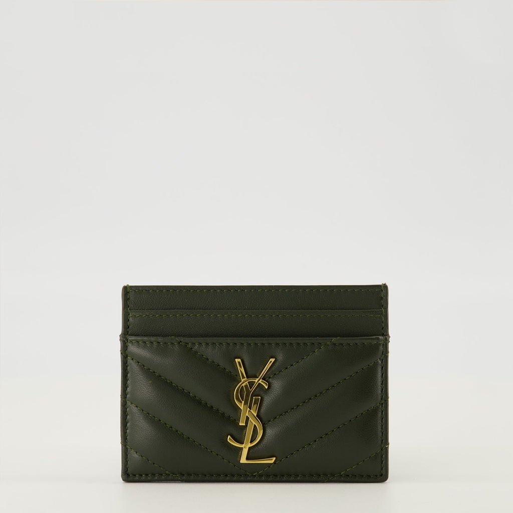 Saint Laurent cardholder, chevron quilted cardholder, premium leather wallet, dark green cardholder, fashionable cardholder