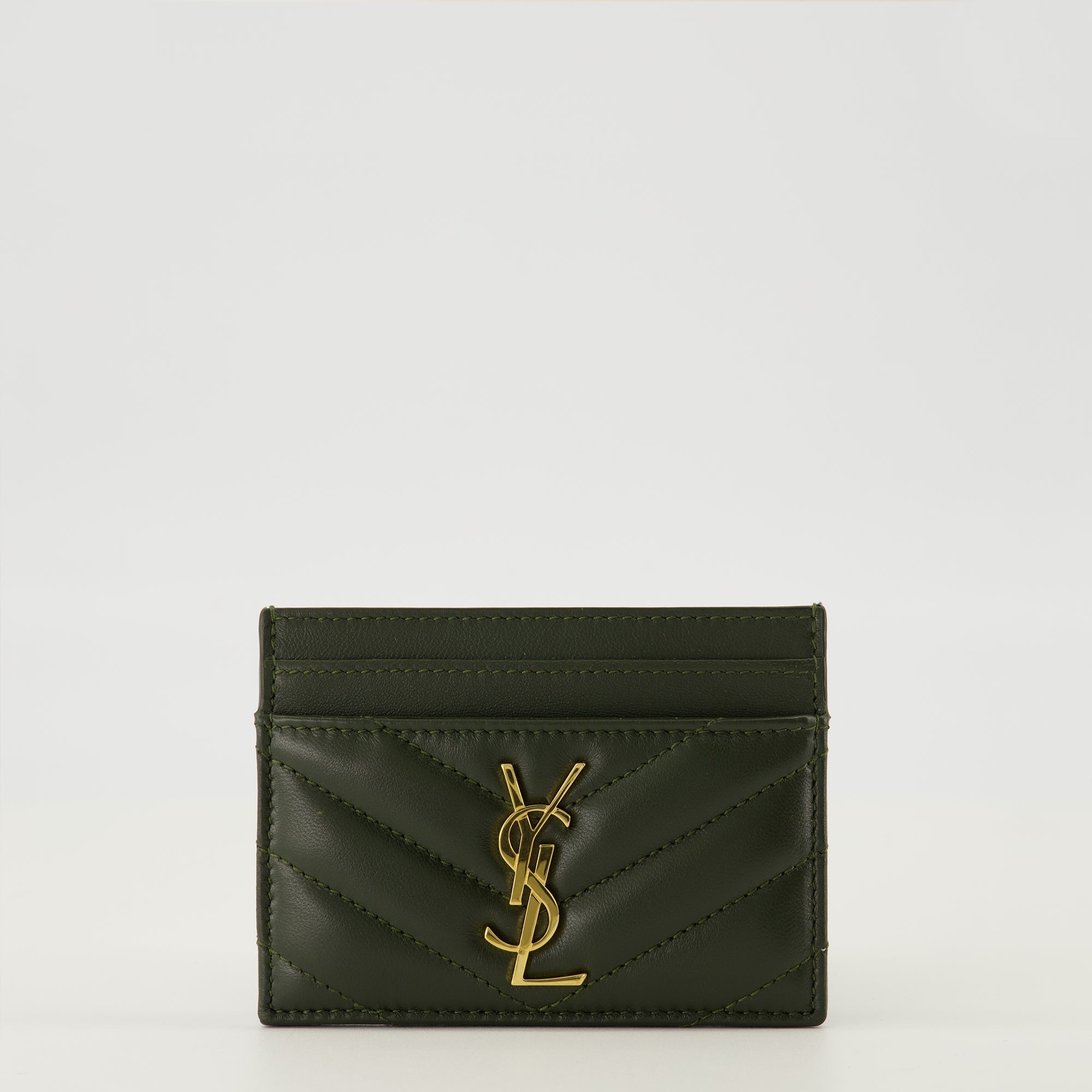 Saint Laurent cardholder, chevron quilted cardholder, premium leather wallet, dark green cardholder, fashionable cardholder