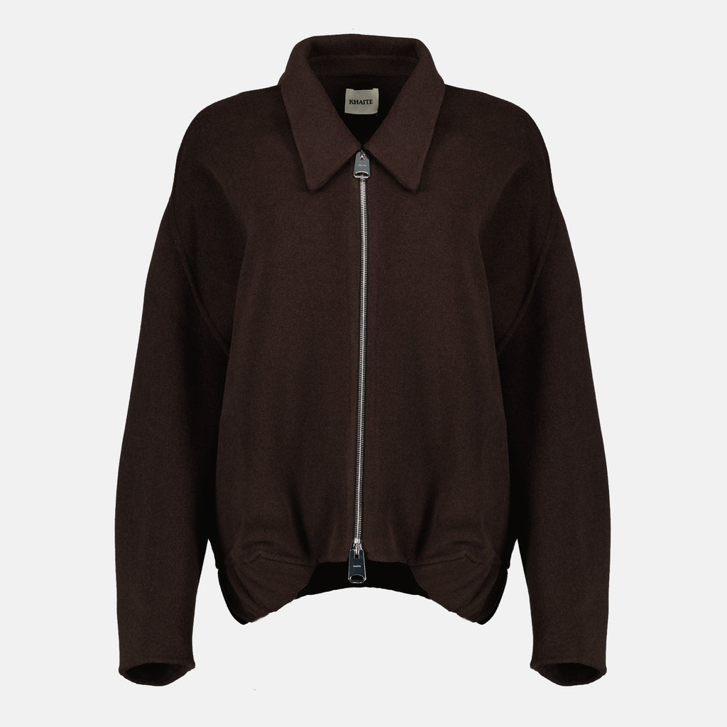Khaite Odin Jacket, brown wool jacket, puff sleeve outerwear, relaxed fit jacket, autumn-winter fashion