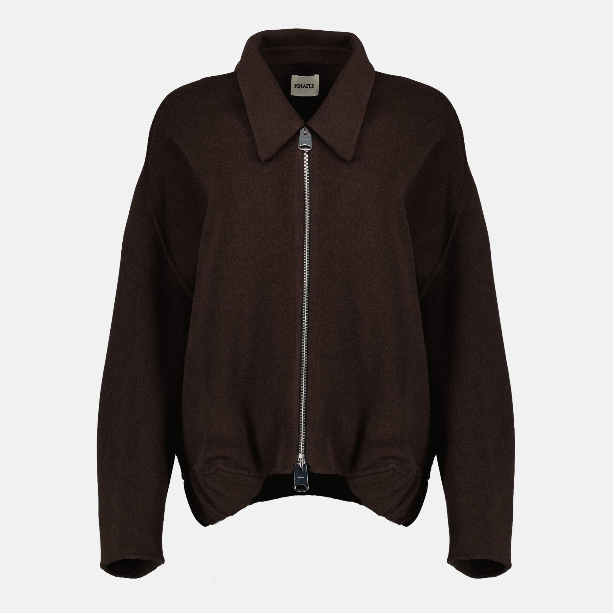 Khaite Odin Jacket, brown wool jacket, puff sleeve outerwear, relaxed fit jacket, autumn-winter fashion