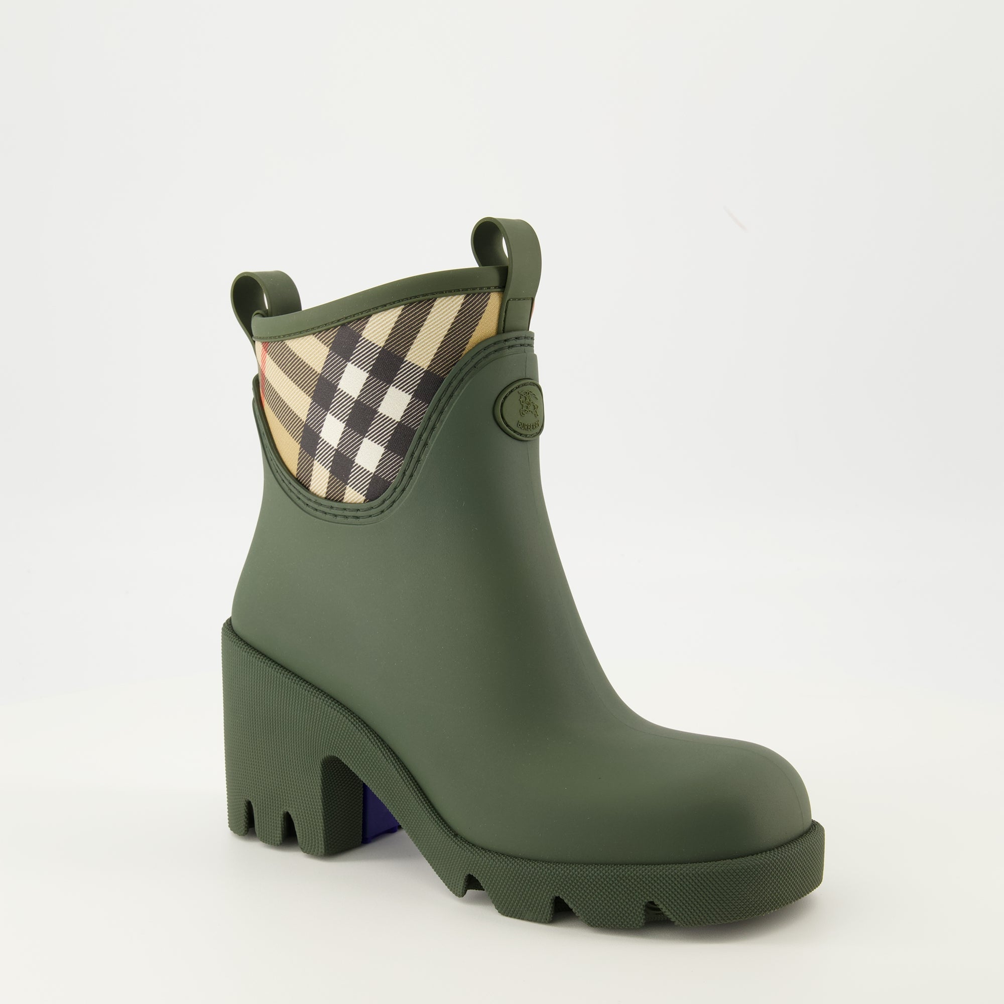 Burberry ankle boots, rubber boots, Marsh boots, green boots, fashion footwear