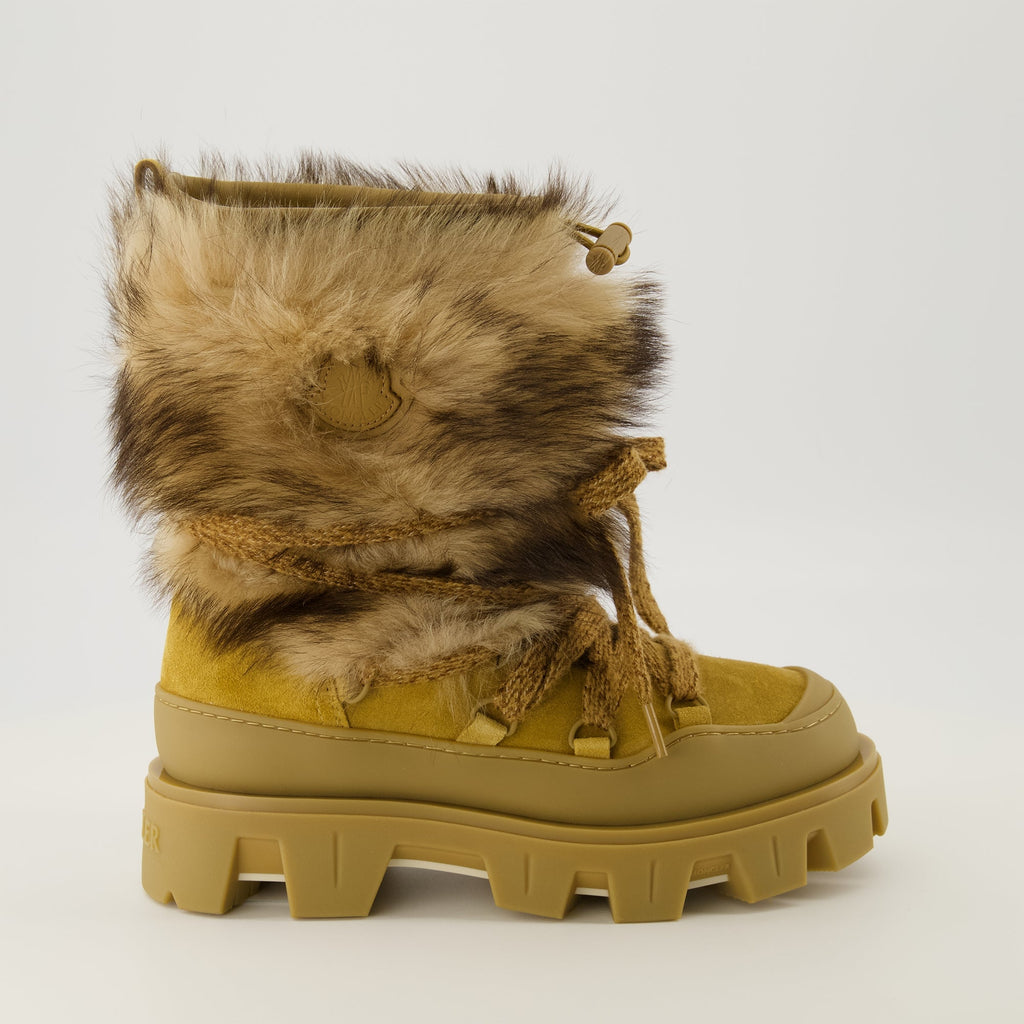 Moncler boots, shearling footwear, brown suede boots, winter shoes, women's boots