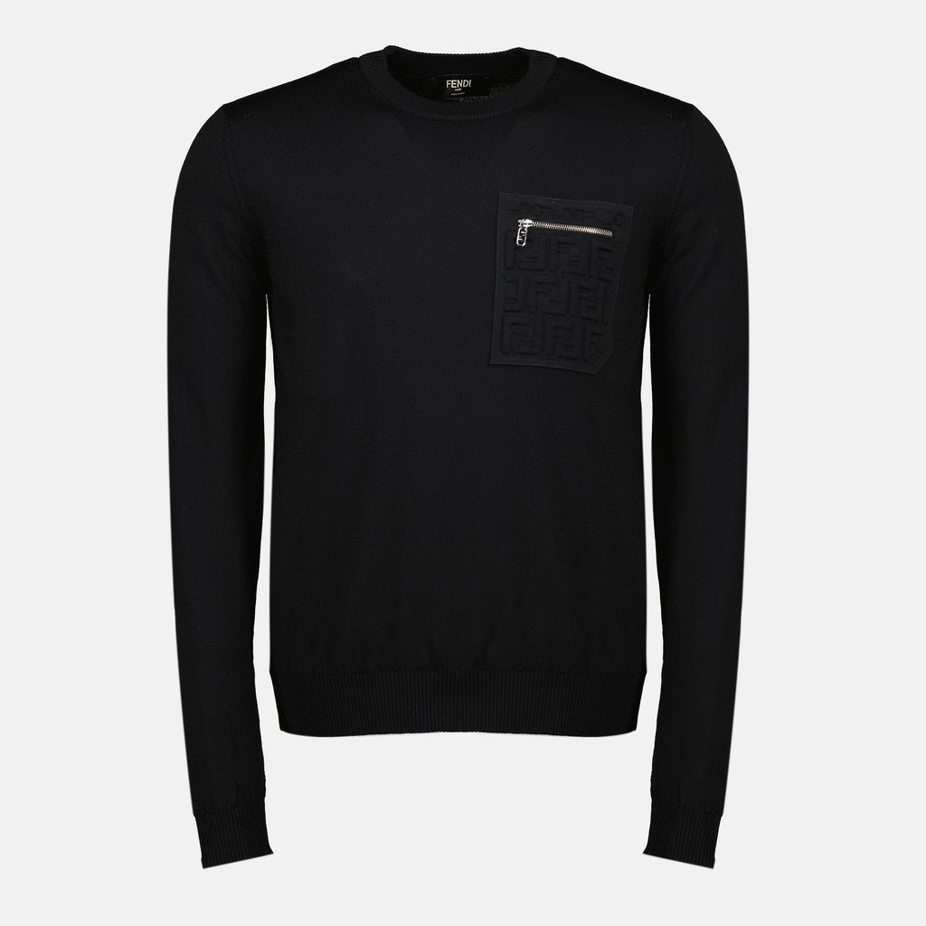 Fendi sweater, black wool sweater, FF logo, Autumn-Winter collection, men's fashion